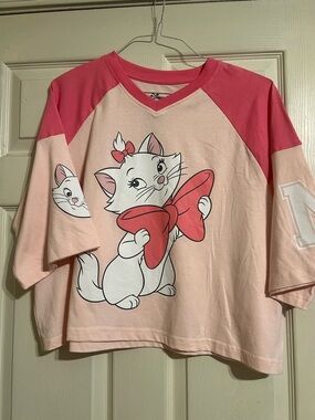 Disney Girls Pink Raglan Long Sleeve Tee with Marie Bow Graphic
